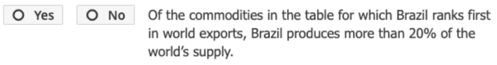 Example of a Table Analysis question