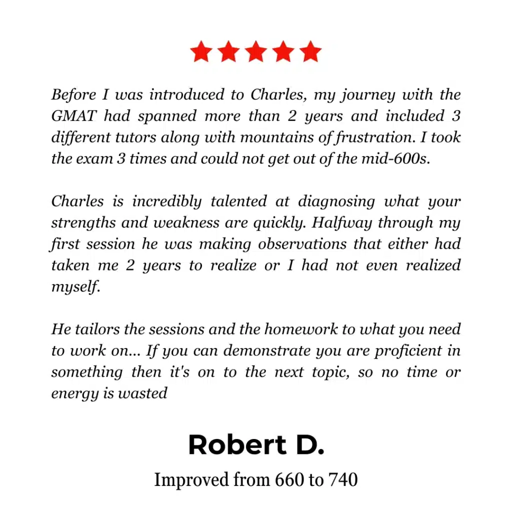 Review of GMAT Ninja's GMAT Tutoring services by Robert D. on Yelp