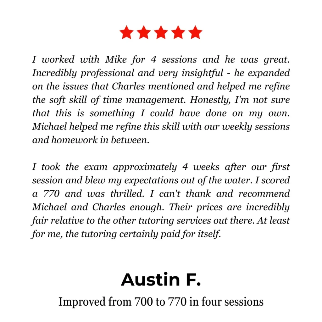 Review of GMAT Ninja's GMAT Tutoring services by Austin F. on Yelp